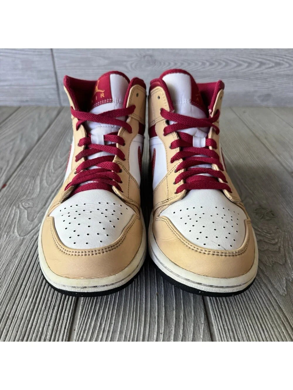 Nike Air Jordan 1 Mid Sail Red Tan Men’s Sneakers Size 7.5 Style 554724-201